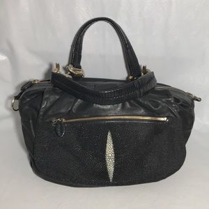 Khirma Eliazov Stingray and Leather Tote Shoulder Crossbody Bag Black
